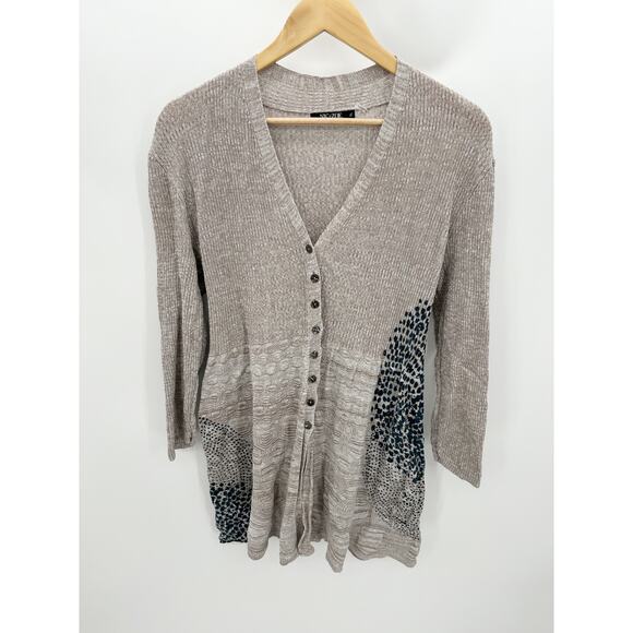 NIC + ZOE Womens Button Front Long Tunic Cardigan Sweater Size LP Artsy Boho - Picture 1 of 9